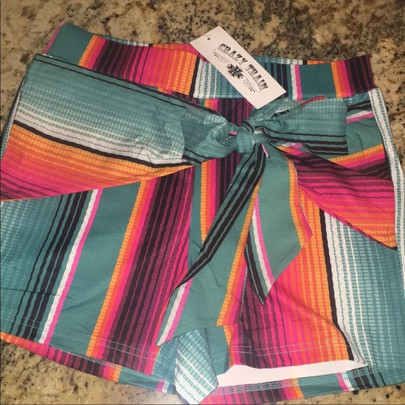 Multi Colored Front Tie  Shorts - Picture 3 of 3